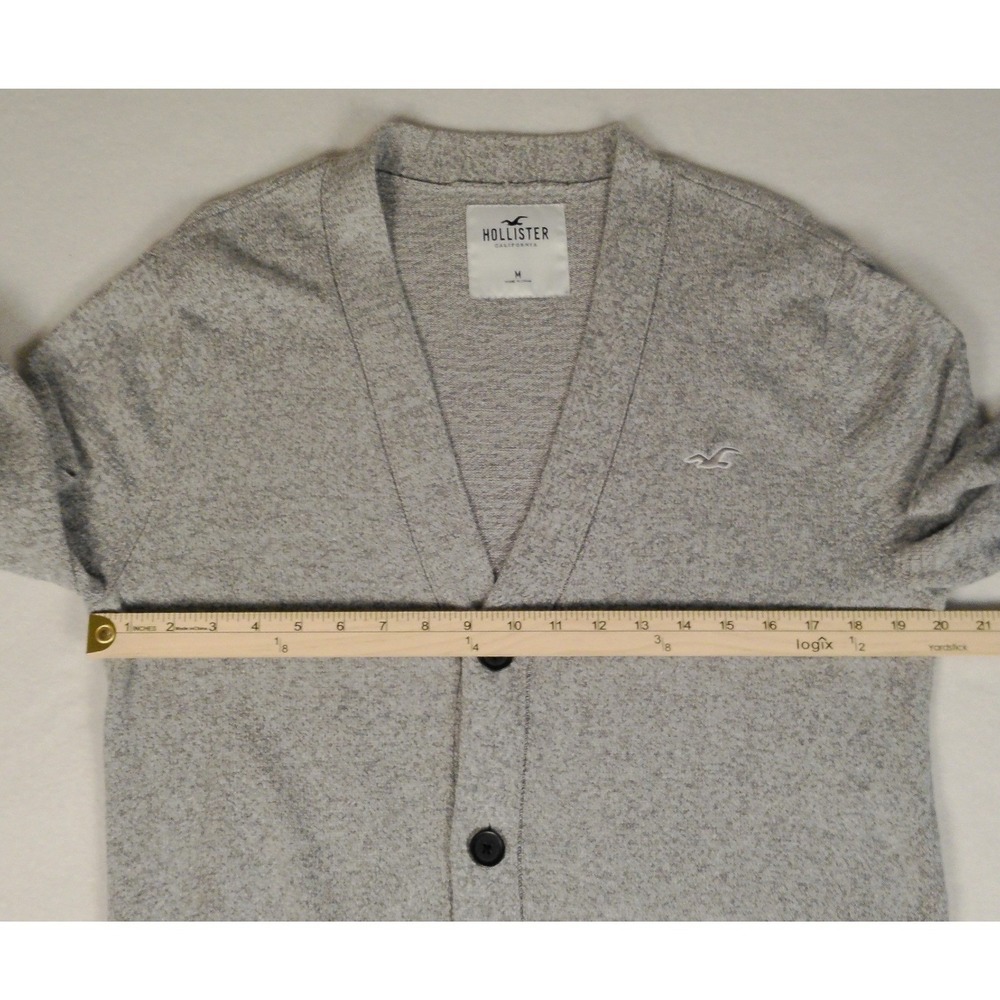 Hollister Mens Heather Gray Button Front Cardigan Sweater Logo Size M - Picture 8 of 9